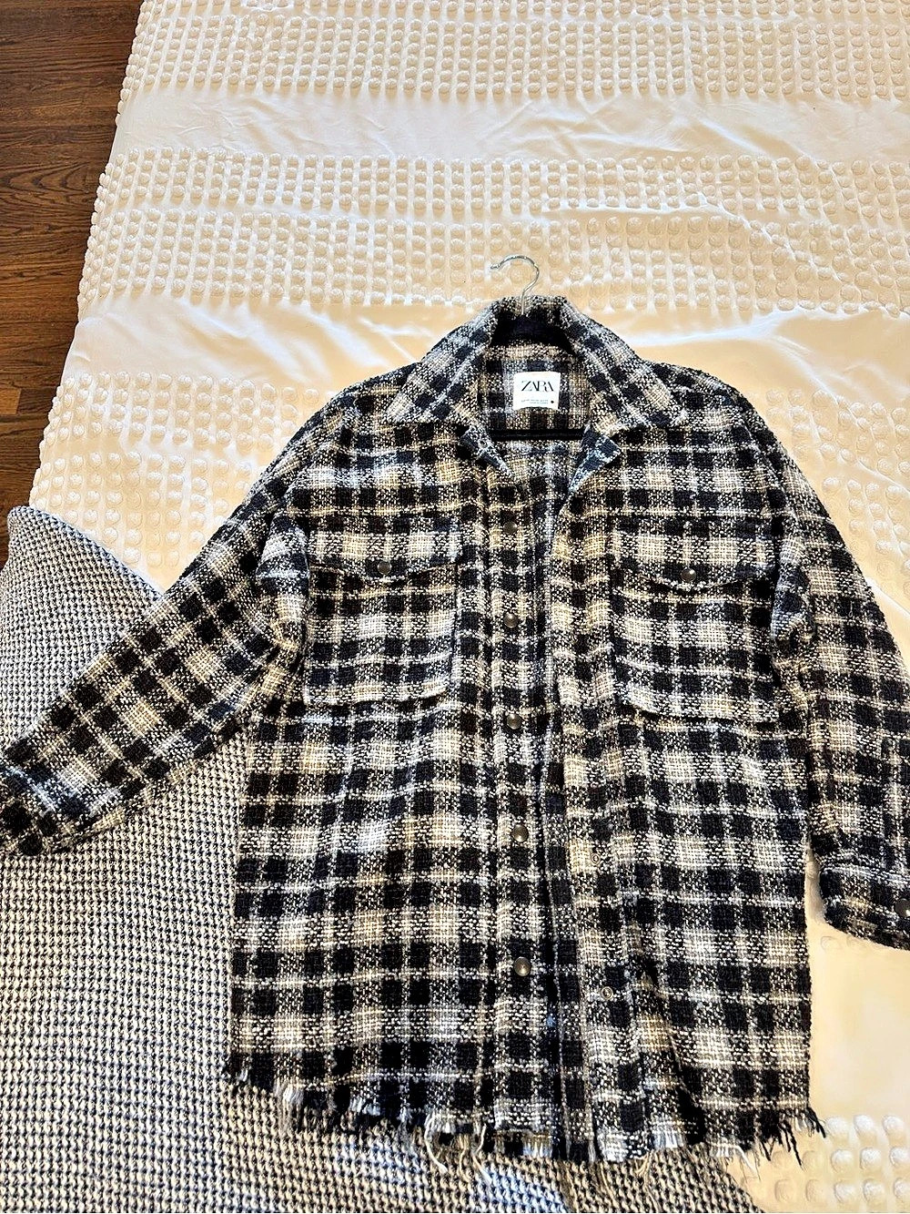 ZARA Plaid Fringe Jacket in Black & White Like New
